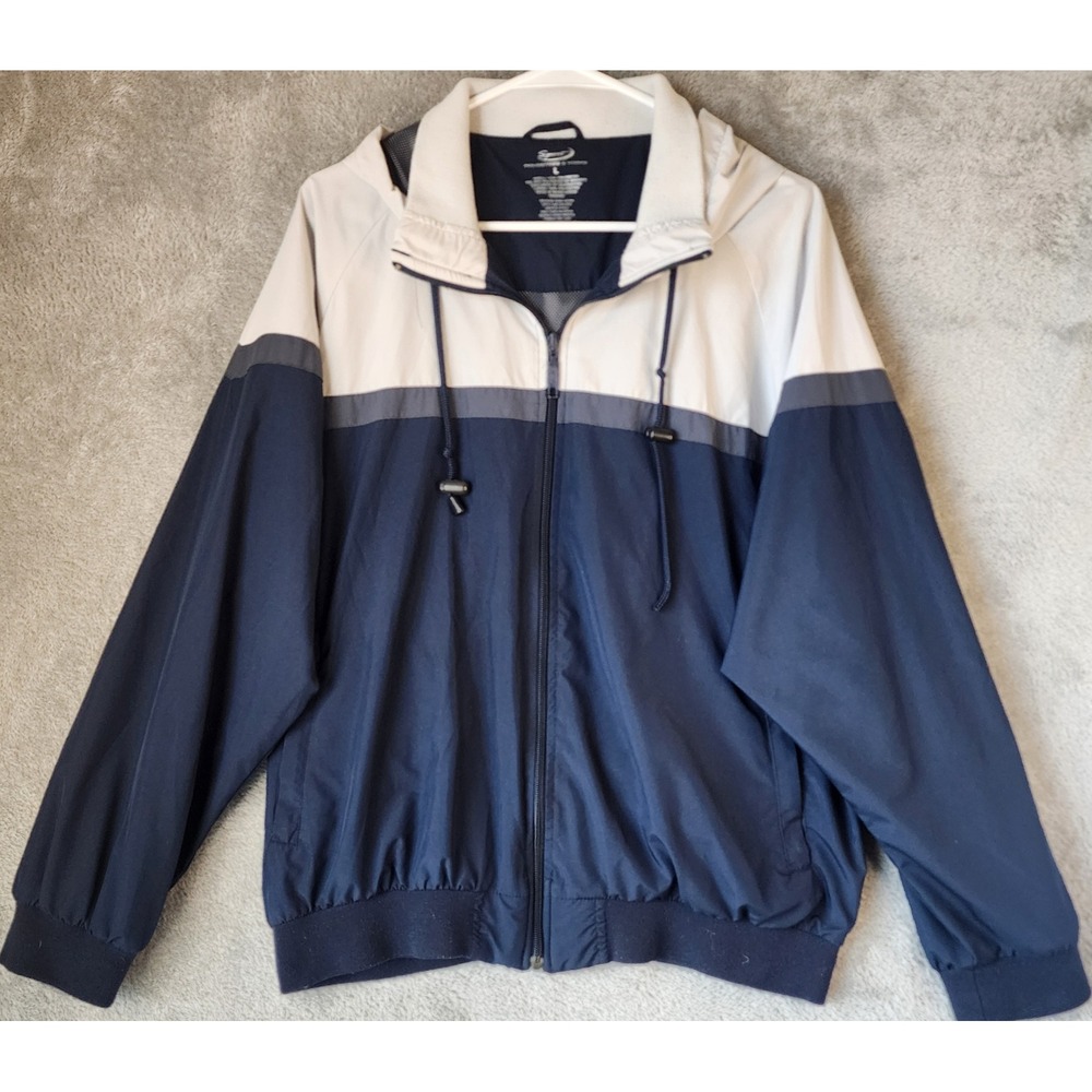 Roundtree & Yorke Sport Jacket Mens Large Navy Full Zip Hooded Windbreaker
